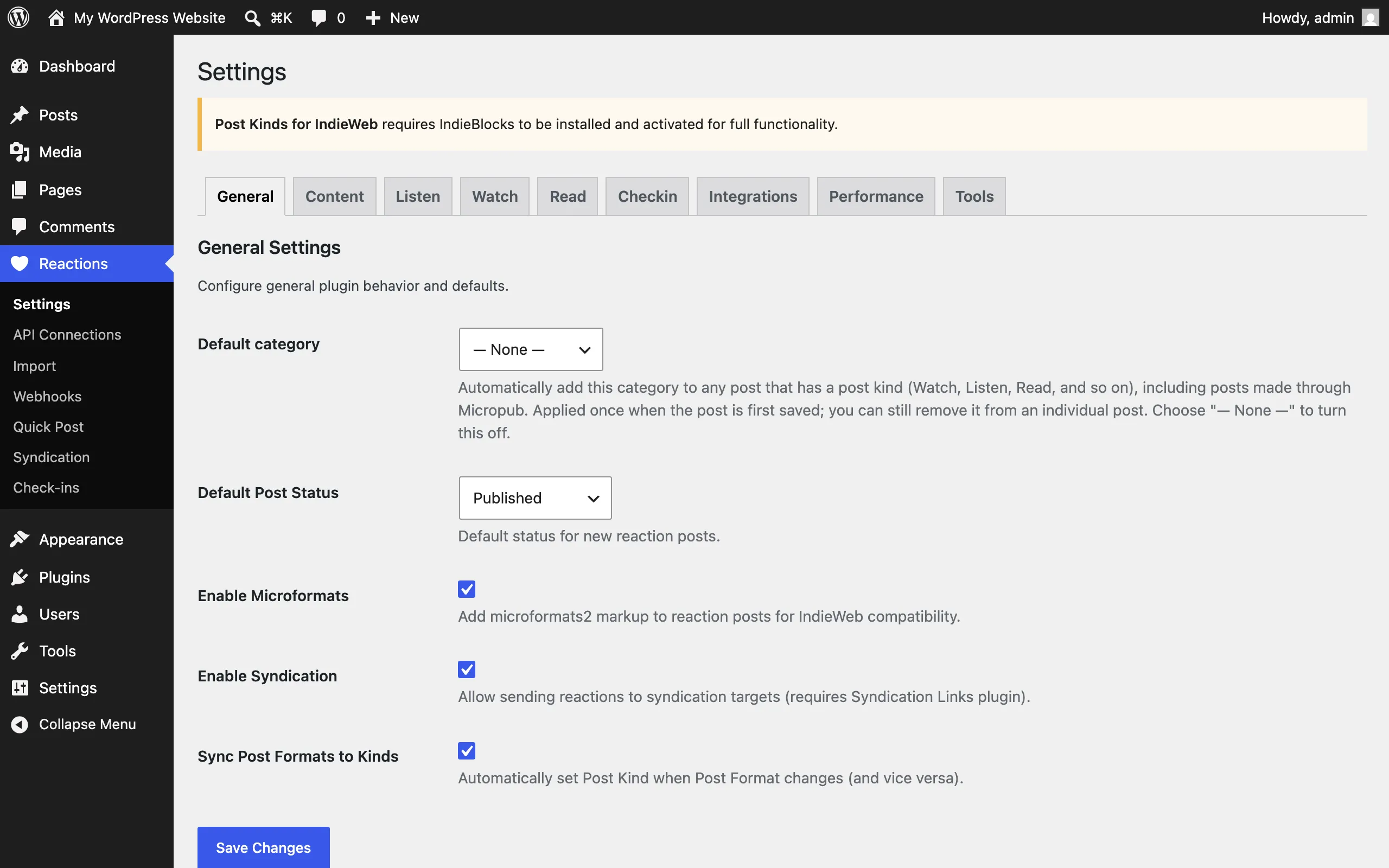 General settings tab showing plugin options