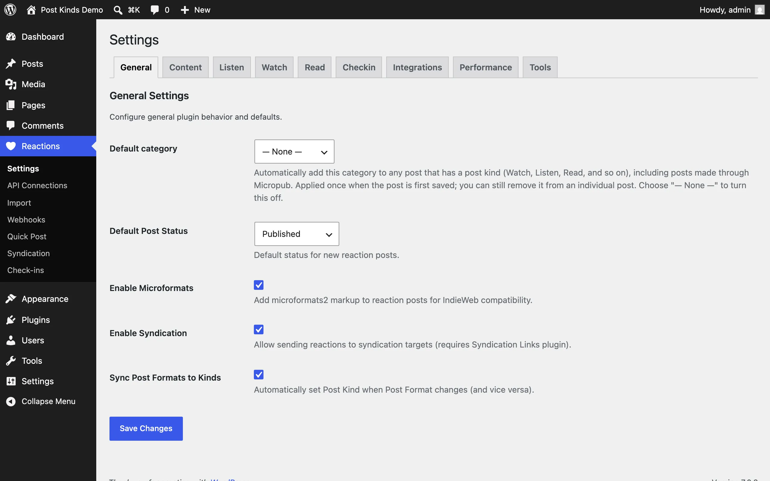 General settings tab showing plugin options